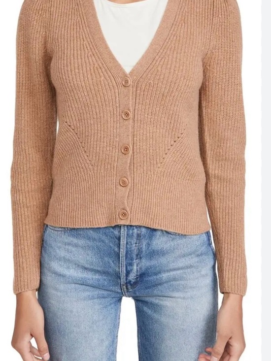 Reformation Sweaters - Reformation Fossi Puff Sleeve Cashmere V-Neck Button Down Cardigan Small Camel